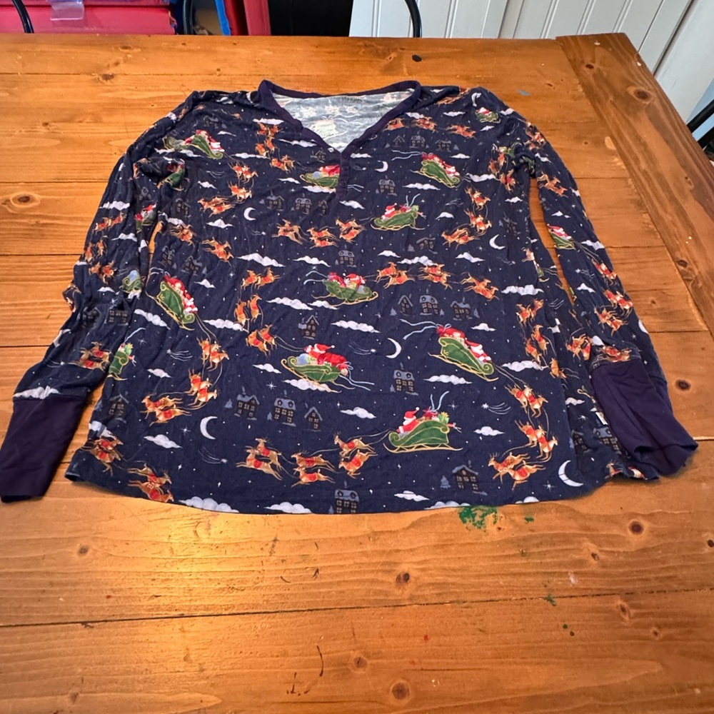 Little Sleepies Navy Santa Pajama Top women’s large - Picture 3 of 6